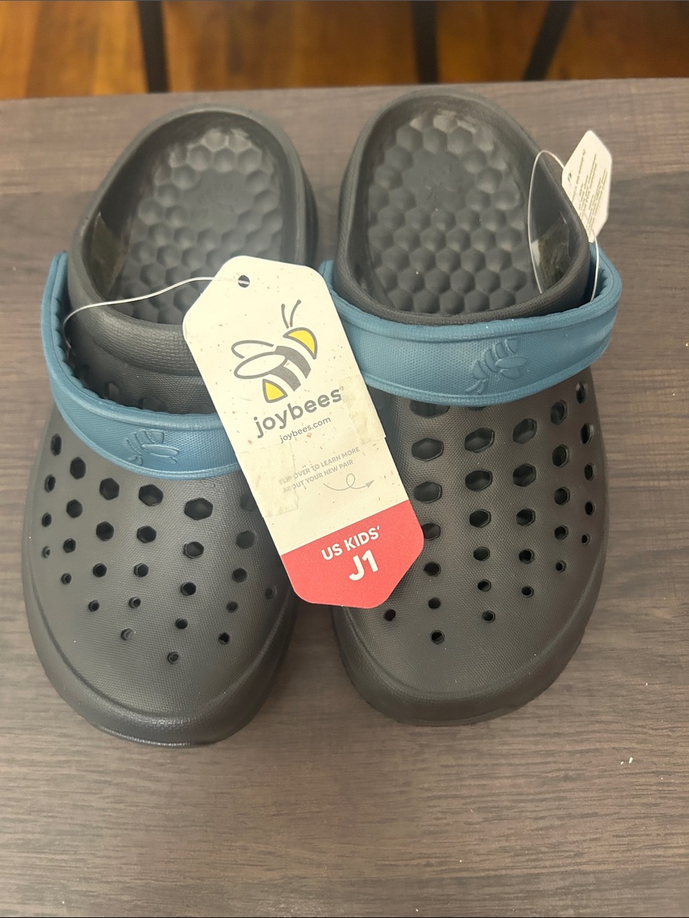 Joybees Kids Black Clogs with Blue Strap - US Kids J1